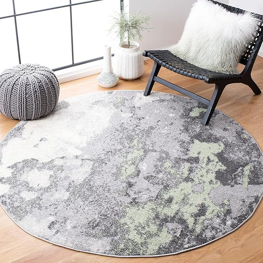 SAFAVIEH Adirondack Collection Area Rug - 6' Round, Green & Grey, Modern Abstract Design, Non-Shedding & Easy Care, Ideal for High Traffic Areas in Living Room, Bedroom (ADR134F)