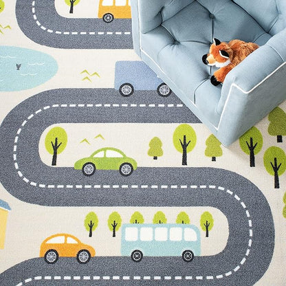 SAFAVIEH Kids Playhouse Collection Accent Rug - 4'4" x 6', Beige & Green, Non-Shedding Machine Washable & Slip Resistant Ideal for High Traffic Areas for Boys & Girls in Playroom (KPH227A)