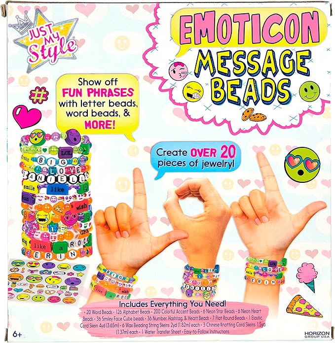 Just My Style Emoticon Message Beads by Horizon Group,DIY 20+ Jewelry Projects Using Symbols & Emoticons.Kit includes Word Beads,Alphabet Beads,Accent Beads,Star & Heart Shaped Beads,ABC Beads & More