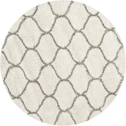 SAFAVIEH Hudson Shag Collection 3' Round Ivory/Grey SGH280A Moroccan Ogee Trellis Non-Shedding Living Room Bedroom Dining Room Entryway Plush 2-inch Thick Area Rug