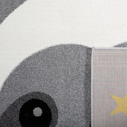 SAFAVIEH Carousel Kids Collection 3' Round Grey/Ivory CRK140F Sloth Astronaut Non-Shedding Playroom Nursery Bedroom Area Rug