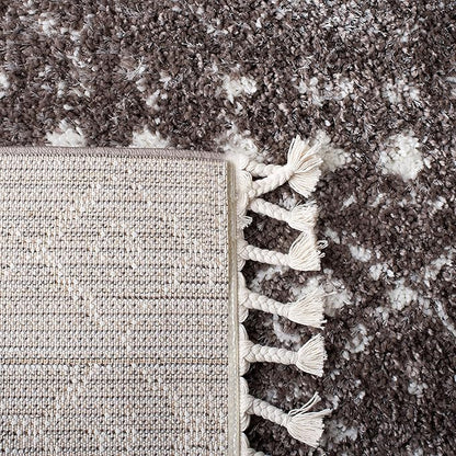 SAFAVIEH Berber Fringe Shag Collection 2'2" x 8' Brown / Ivory BFG516T Moroccan Non-Shedding Living Room Bedroom Dining Room Entryway Plush 1.2-inch Thick Runner Rug