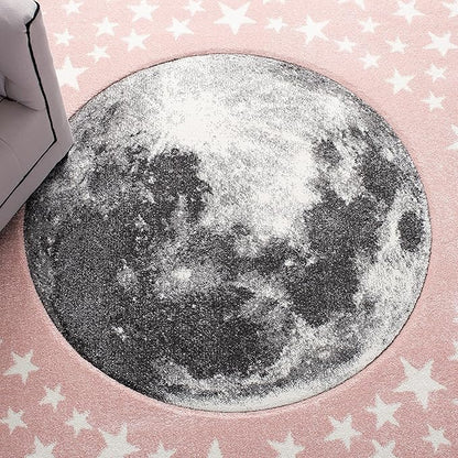 SAFAVIEH Carousel Kids Collection Area Rug - 5'3" Square, Pink & Grey, Non-Shedding & Easy Care, Ideal for High Traffic Areas for Boys & Girls in Playroom, Nursery, Bedroom (CRK135U)