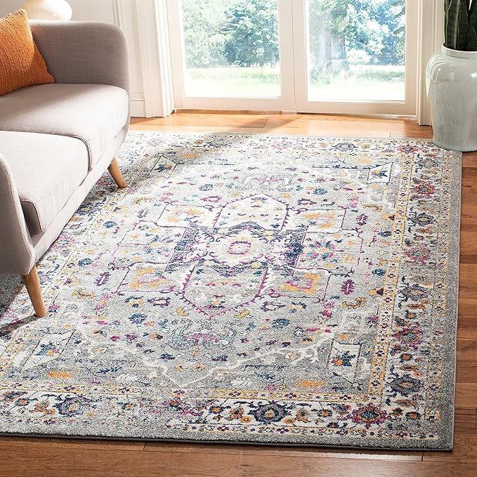 SAFAVIEH Evoke Collection Area Rug - 9' x 12', Grey & Grey, Oriental Medallion Distressed Design, Non-Shedding & Easy Care, Ideal for High Traffic Areas in Living Room, Bedroom (EVK275H)