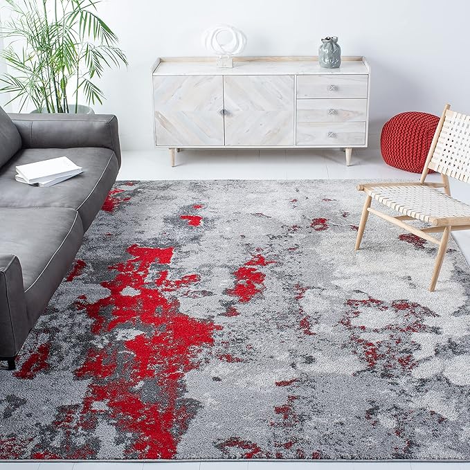 SAFAVIEH Adirondack Collection Area Rug - 9' x 12', Red & Grey, Modern Abstract Design, Non-Shedding & Easy Care, Ideal for High Traffic Areas in Living Room, Bedroom (ADR134Q)