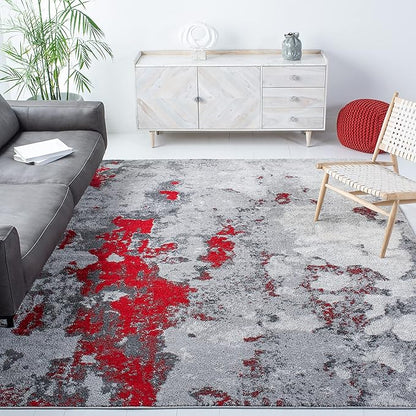SAFAVIEH Adirondack Collection X-Large Area Rug - 11' x 15', Red & Grey, Modern Abstract Design, Non-Shedding & Easy Care, Ideal for High Traffic Areas in Living Room, Bedroom (ADR134Q)