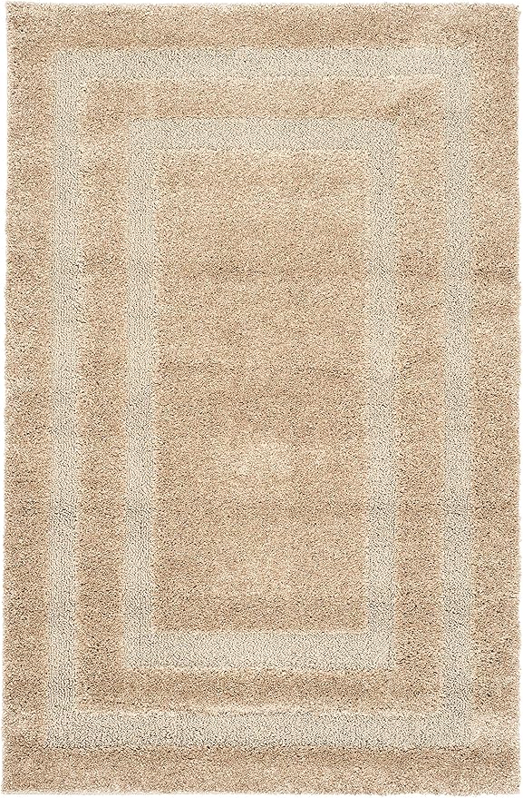 SAFAVIEH Florida Shag Collection 5'3" x 7'6" Beige / Beige SG454 Border Non-Shedding Living Room Bedroom Dining Room Entryway Plush 1.2-inch Thick Area Rug
