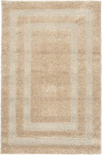 SAFAVIEH Florida Shag Collection 5'3" x 7'6" Beige / Beige SG454 Border Non-Shedding Living Room Bedroom Dining Room Entryway Plush 1.2-inch Thick Area Rug