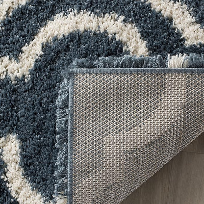 SAFAVIEH Hudson Shag Collection Runner Rug - 2'3" x 8', Slate Blue & Ivory, Moroccan Design, Non-Shedding & Easy Care, 2-inch Thick Ideal for High Traffic Areas in Living Room, Bedroom (SGH284L)