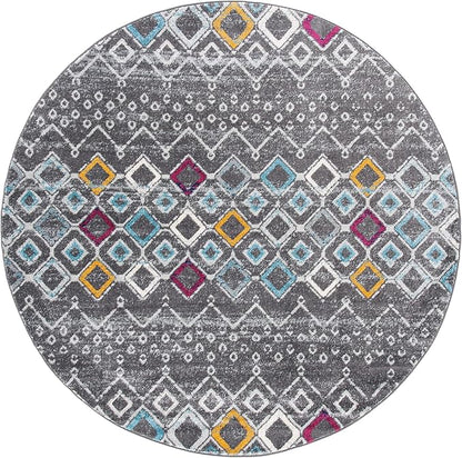 SAFAVIEH Amsterdam Collection 9' Round Dark Grey/Ivory AMS108H Moroccan Boho Non-Shedding Dining Room Entryway Foyer Living Room Bedroom Area Rug