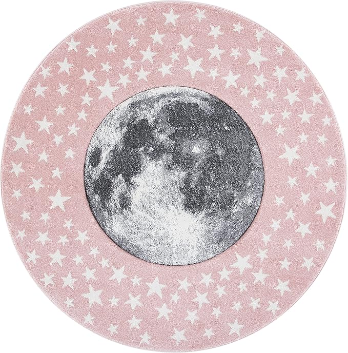 SAFAVIEH Carousel Kids Collection 3' Round Pink/Grey CRK135U Moon & Stars Non-Shedding Playroom Nursery Bedroom Area Rug