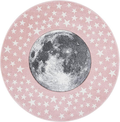 SAFAVIEH Carousel Kids Collection 3' Round Pink/Grey CRK135U Moon & Stars Non-Shedding Playroom Nursery Bedroom Area Rug