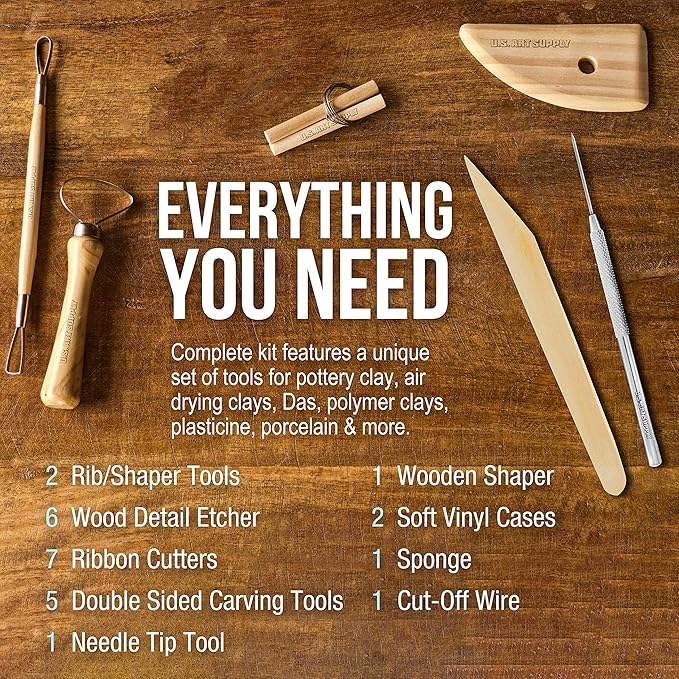 U.S. Art Supply 26-Piece Pottery & Clay Sculpting Tool Sets with Canvas Cases