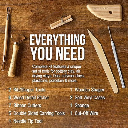 U.S. Art Supply 26-Piece Pottery & Clay Sculpting Tool Sets with Canvas Cases