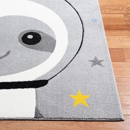 SAFAVIEH Carousel Kids Collection Area Rug - 4' Square, Grey & Ivory, Non-Shedding & Easy Care, Ideal for High Traffic Areas for Boys & Girls in Playroom, Nursery, Bedroom (CRK140F)