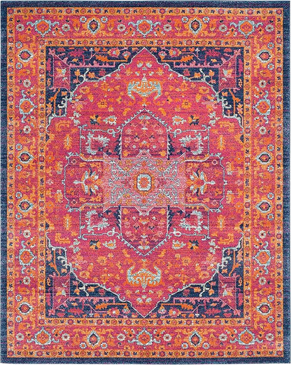 SAFAVIEH Evoke Collection 10' x 14' Fuchsia / Orange EVK275S Oriental Medallion Distressed Non-Shedding Living Room Bedroom Dining Home Office Area Rug