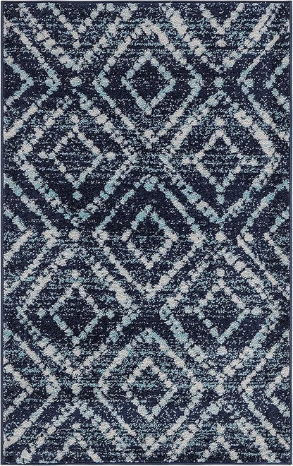 SAFAVIEH Adirondack Collection Accent Rug - 4' x 6', Navy & Ivory, Modern Diamond Distressed Design, Non-Shedding & Easy Care, Ideal for High Traffic Areas in Entryway, Living Room, Bedroom (ADR131N)