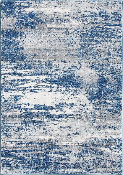 SAFAVIEH Evoke Collection 6'7" x 9' Dark Blue/Grey EVK272L Modern Abstract Non-Shedding Living Room Dining Bedroom Area Rug