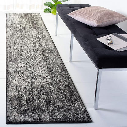 SAFAVIEH Evoke Collection 2'2" x 9' Black / Grey EVK256R Oriental Distressed Non-Shedding Living Room Entryway Foyer Hallway Bedroom Runner Rug