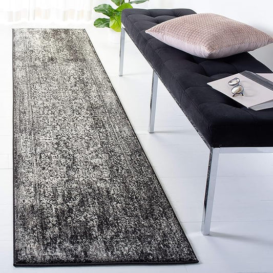 SAFAVIEH Evoke Collection 2'2" x 9' Black / Grey EVK256R Oriental Distressed Non-Shedding Living Room Entryway Foyer Hallway Bedroom Runner Rug