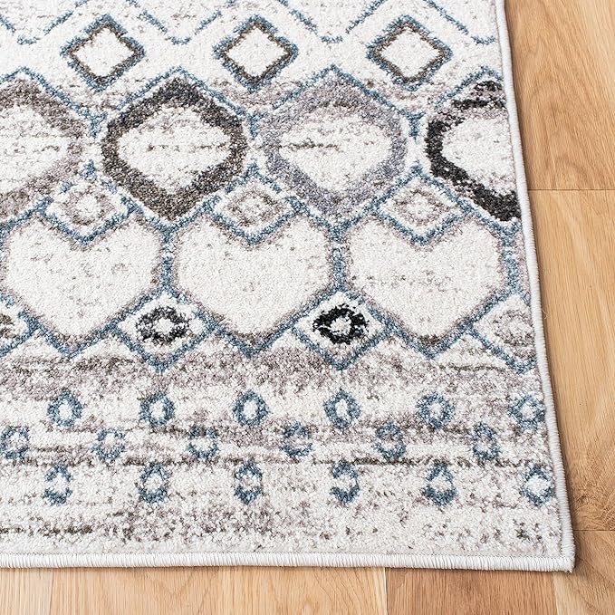 SAFAVIEH Amsterdam Collection Runner Rug - 2'3" x 12', Ivory & Grey, Moroccan Boho Design, Non-Shedding & Easy Care, Ideal for High Traffic Areas in Living Room, Bedroom (AMS108A)