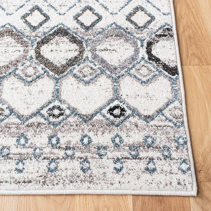 SAFAVIEH Amsterdam Collection Runner Rug - 2'3" x 12', Ivory & Grey, Moroccan Boho Design, Non-Shedding & Easy Care, Ideal for High Traffic Areas in Living Room, Bedroom (AMS108A)
