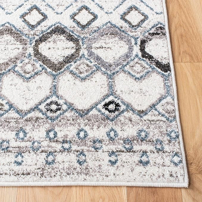 SAFAVIEH Amsterdam Collection Runner Rug - 2'3" x 14', Ivory & Grey, Moroccan Boho Design, Non-Shedding & Easy Care, Ideal for High Traffic Areas in Living Room, Bedroom (AMS108A)