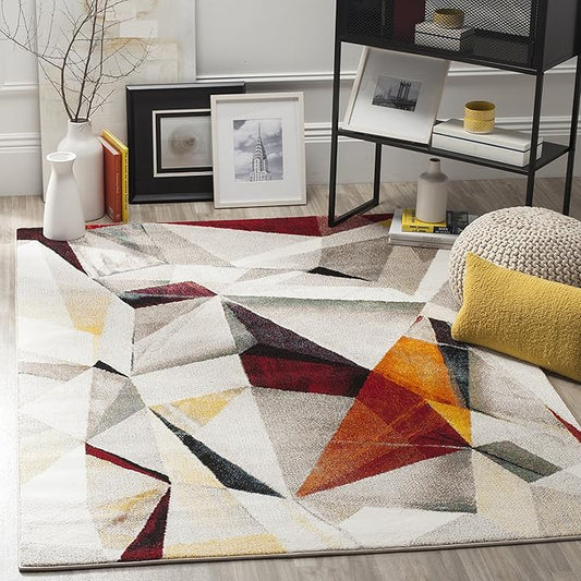SAFAVIEH Porcello Collection Accent Rug - 4' x 6', Light Grey & Orange, Modern Abstract Design, Non-Shedding & Easy Care, Ideal for High Traffic Areas in Entryway, Living Room, Bedroom (PRL6940F)