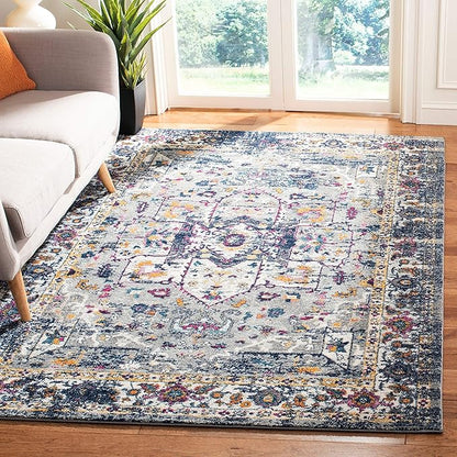 SAFAVIEH Evoke Collection Area Rug - 9' x 12', Grey & Grey, Oriental Medallion Distressed Design, Non-Shedding & Easy Care, Ideal for High Traffic Areas in Living Room, Bedroom (EVK275H)