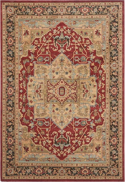 SAFAVIEH Mahal Collection Area Rug - 6'7" x 9'2", Natural & Navy, Traditional Oriental Design, Non-Shedding & Easy Care, Ideal for High Traffic Areas in Living Room, Bedroom (MAH625B)