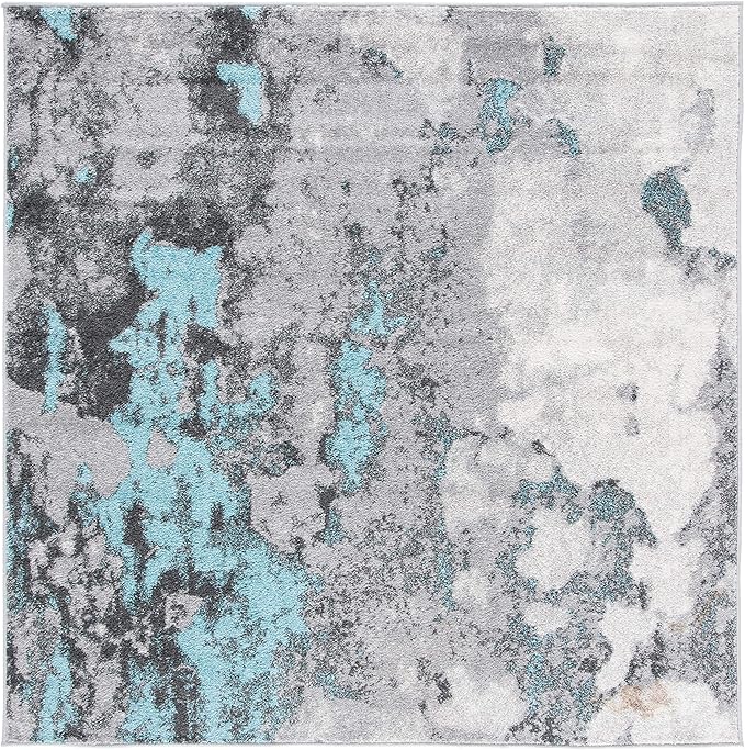 SAFAVIEH Adirondack Collection 8' Square Turquoise / Grey ADR134K Modern Abstract Non-Shedding Living Room Bedroom Dining Home Office Area Rug