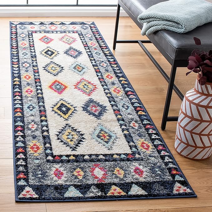 SAFAVIEH Adirondack Collection Runner Rug - 2'6" x 8', Ivory & Grey, Boho Tribal Design, Non-Shedding & Easy Care, Ideal for High Traffic Areas in Living Room, Bedroom (ADR270A)