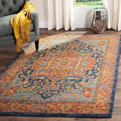 SAFAVIEH Evoke Collection Area Rug - 9' x 12', Grey & Grey, Oriental Medallion Distressed Design, Non-Shedding & Easy Care, Ideal for High Traffic Areas in Living Room, Bedroom (EVK275H)
