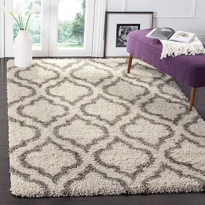 SAFAVIEH Hudson Shag Collection Area Rug - 9' x 12', Ivory & Grey, Moroccan Design, Non-Shedding & Easy Care, 2-inch Thick Ideal for High Traffic Areas in Living Room, Bedroom (SGH284A)