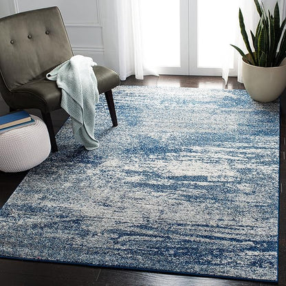 SAFAVIEH Evoke Collection 6'7" Square Navy/Ivory EVK272A Modern Abstract Non-Shedding Living Room Bedroom Dining Home Office Area Rug