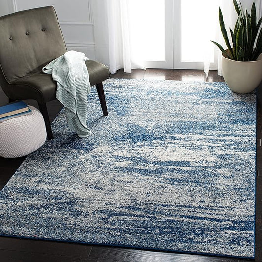 SAFAVIEH Evoke Collection 6'7" Square Navy/Ivory EVK272A Modern Abstract Non-Shedding Living Room Bedroom Dining Home Office Area Rug