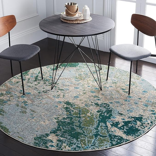 SAFAVIEH Madison Collection 6'7" Round Green/Blue MAD499X Modern Abstract Non-Shedding Dining Room Entryway Foyer Living Room Bedroom Area Rug
