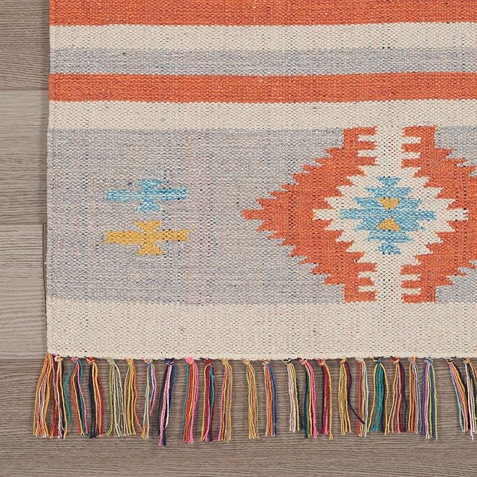 Nourison Baja Tribal Ivory/Grey 8' x 10' Area Rug, Easy Cleaning, Non Shedding, Bed Room, Living Room, Dining Room, Kitchen (8x10)