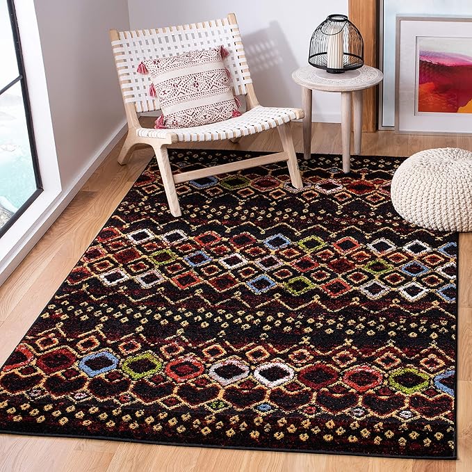 SAFAVIEH Amsterdam Collection Accent Rug - 4' x 6', Black & Multi, Moroccan Boho Design, Non-Shedding & Easy Care, Ideal for High Traffic Areas in Entryway, Living Room, Bedroom (AMS108P)