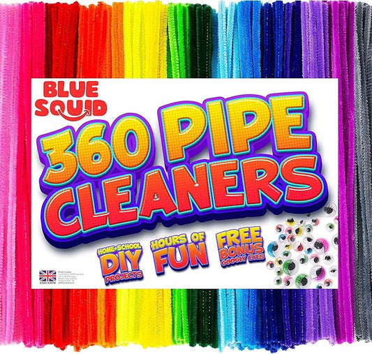 Blue Squid Chenille Stems Pipe Cleaners - 460-Piece Craft Pack with 360 Large Stem Pipe Cleaner & 100 Googly Eyes - Flexible Long Fuzzy Sticks for DIY Arts & Crafts, Home & School Art Supplies