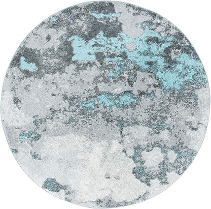 SAFAVIEH Adirondack Collection 8' Round Turquoise / Grey ADR134K Modern Abstract Non-Shedding Living Room Bedroom Area Rug