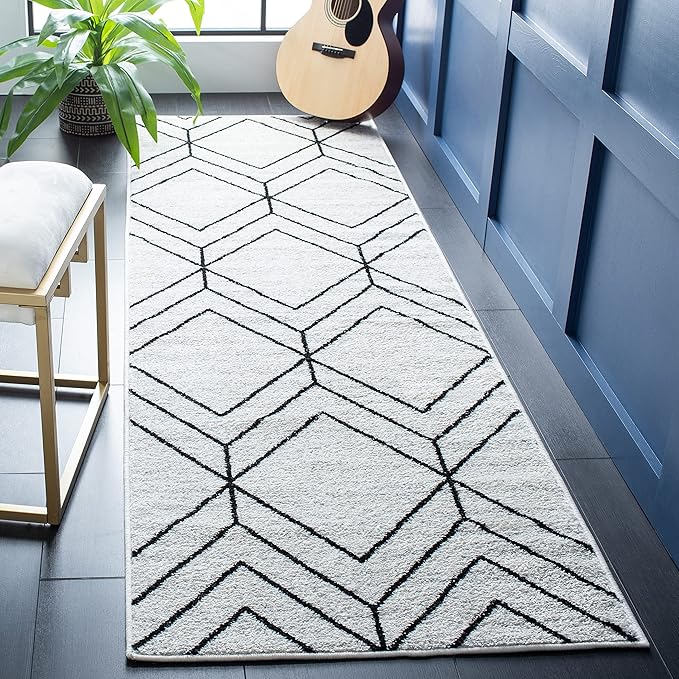 SAFAVIEH Adirondack Collection Runner Rug - 2'6" x 6', Ivory & Black, Modern Geometric Design, Non-Shedding & Easy Care, Ideal for High Traffic Areas in Living Room, Bedroom (ADR241A)