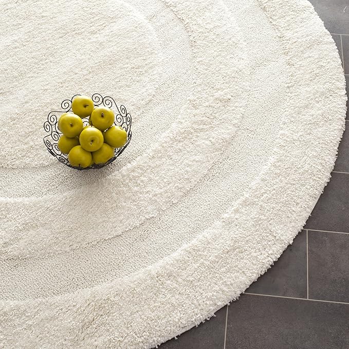 SAFAVIEH Florida Shag Collection Area Rug - 6'7" Round, Creme & Creme, Border Design, Non-Shedding & Easy Care, 1.2-inch Thick Ideal for High Traffic Areas in Living Room, Bedroom (SG454-1111)