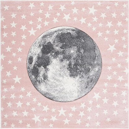 SAFAVIEH Carousel Kids Collection Area Rug - 5'3" Square, Pink & Grey, Non-Shedding & Easy Care, Ideal for High Traffic Areas for Boys & Girls in Playroom, Nursery, Bedroom (CRK135U)