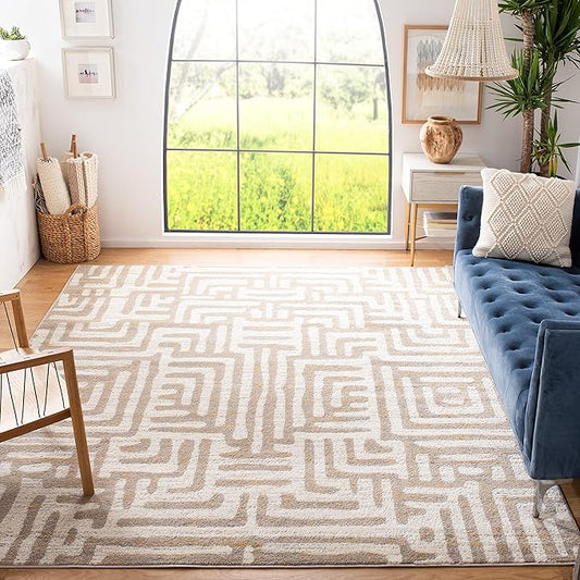 SAFAVIEH Amsterdam Collection Area Rug - 9' x 12', Ivory & Mauve, Modern Abstract Design, Non-Shedding & Easy Care, Ideal for High Traffic Areas in Living Room, Bedroom (AMS106A)