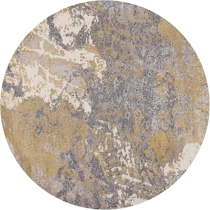 SAFAVIEH Madison Collection 6'7" Round Ivory/Grey MAD499A Modern Abstract Non-Shedding Dining Room Entryway Foyer Living Room Bedroom Area Rug