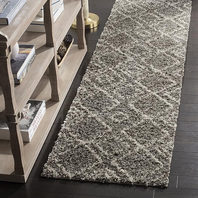SAFAVIEH Arizona Shag Collection 2'3" x 10' Brown/Ivory ASG744B Moroccan Diamond Non-Shedding 1.6-inch Thick Living Room Dining Entryway Foyer Hallway Runner Rug