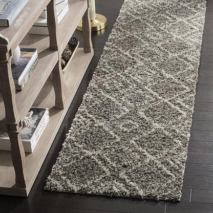 SAFAVIEH Arizona Shag Collection 2'3" x 10' Brown/Ivory ASG744B Moroccan Diamond Non-Shedding 1.6-inch Thick Living Room Dining Entryway Foyer Hallway Runner Rug