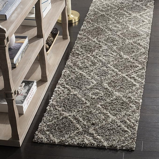 SAFAVIEH Arizona Shag Collection 2'3" x 10' Brown/Ivory ASG744B Moroccan Diamond Non-Shedding 1.6-inch Thick Living Room Dining Entryway Foyer Hallway Runner Rug