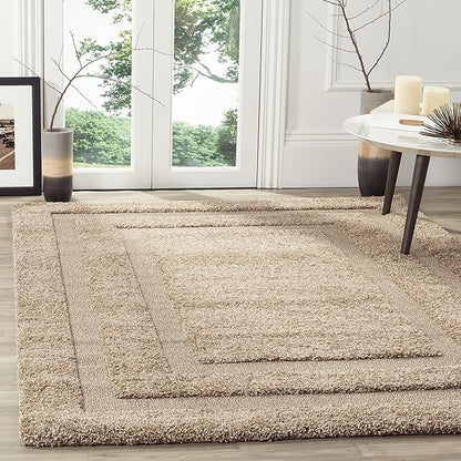 SAFAVIEH Florida Shag Collection Area Rug - 8'6" x 12', Beige & Beige, Border Design, Non-Shedding & Easy Care, 1.2-inch Thick Ideal for High Traffic Areas in Living Room, Bedroom (SG454-1313)